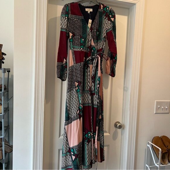 NWT Anthropologie Wrap Dress Maxi Long Sleeves patchwork PRINT size Medium MP - Picture 10 of 16